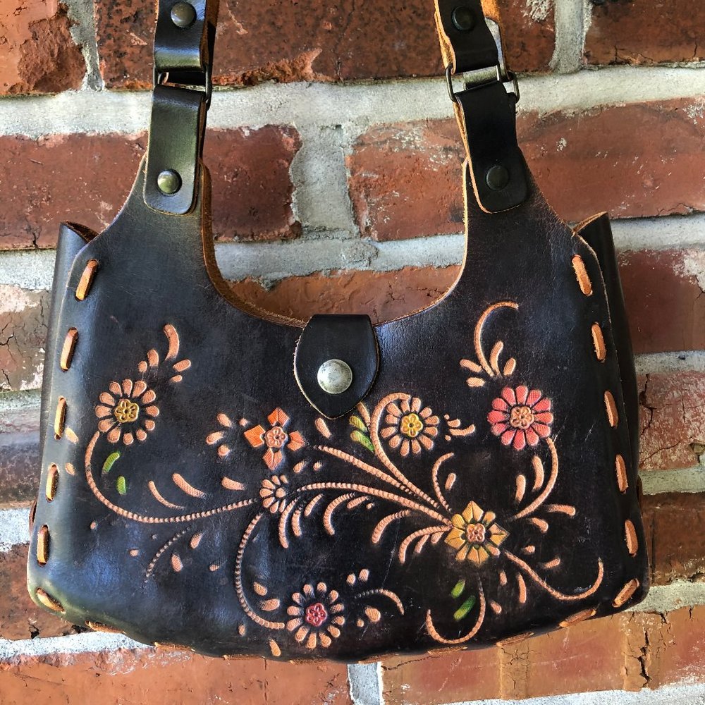 Vintage Hand-Tooled Leather Shoulder Bag